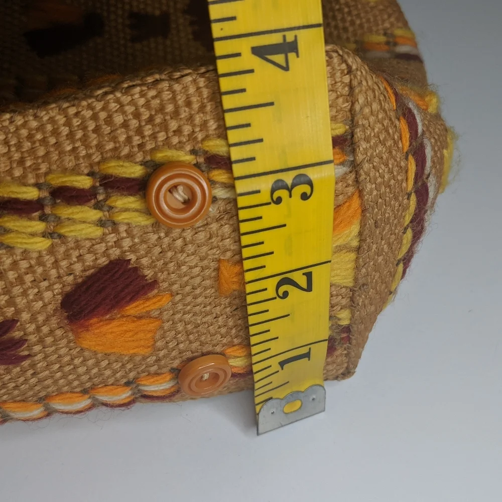 VINTAGE Handmade Boho Embroidered Burlap Tote - Picture 8 of 11